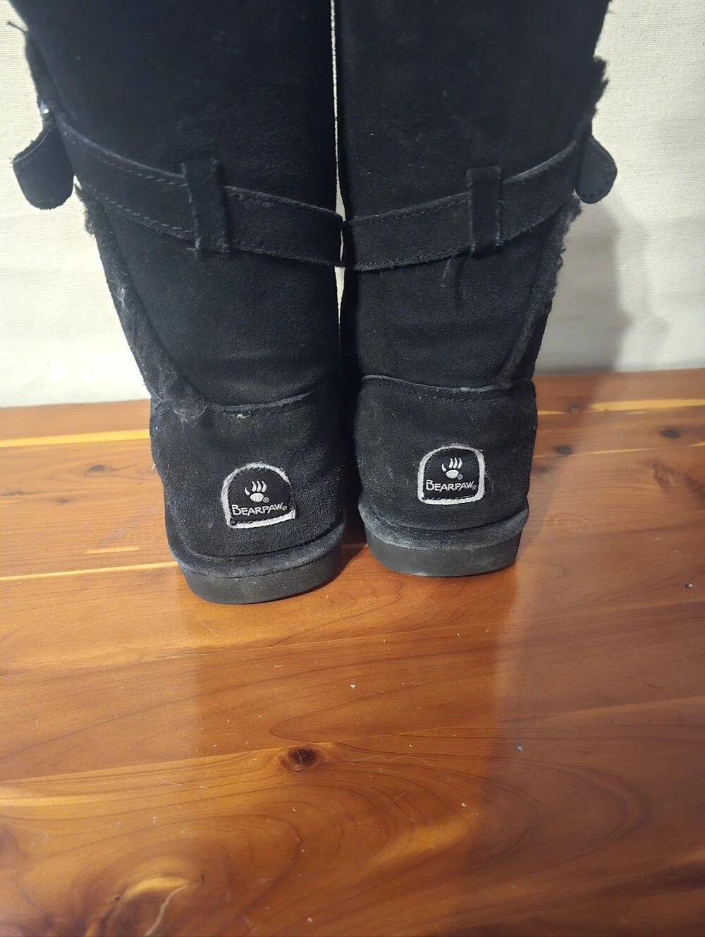 BearPaw tall black sheepskin lined boots